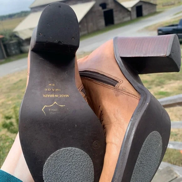 ZODIAC Deadstock Platform Tan Leather Brazil Boots VTG - Picture 5 of 10